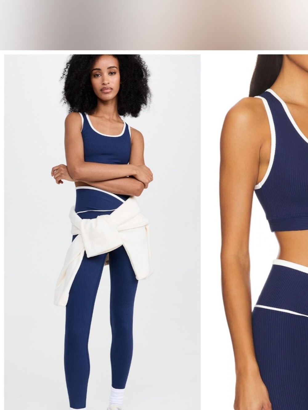 Nwot SET Year Of Ours Navy W White Veronica Leggings S + Gym Bra Xs Ribbed Set